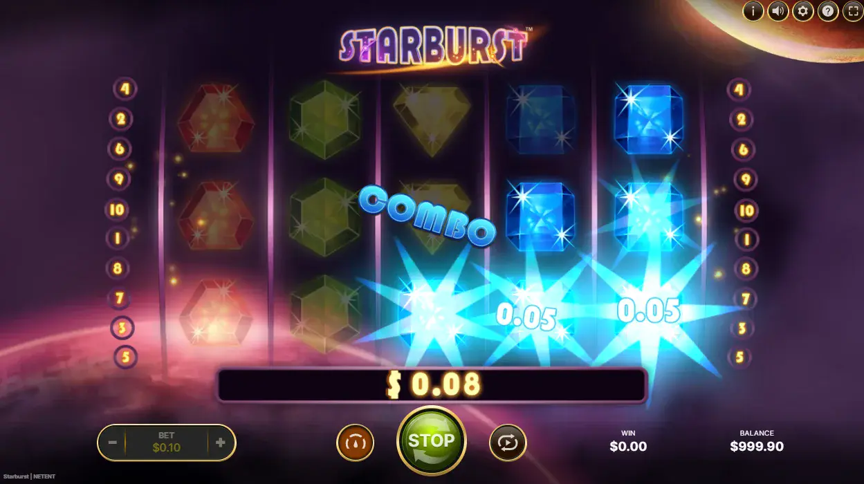 Interfejs demo automatu online: Starburst